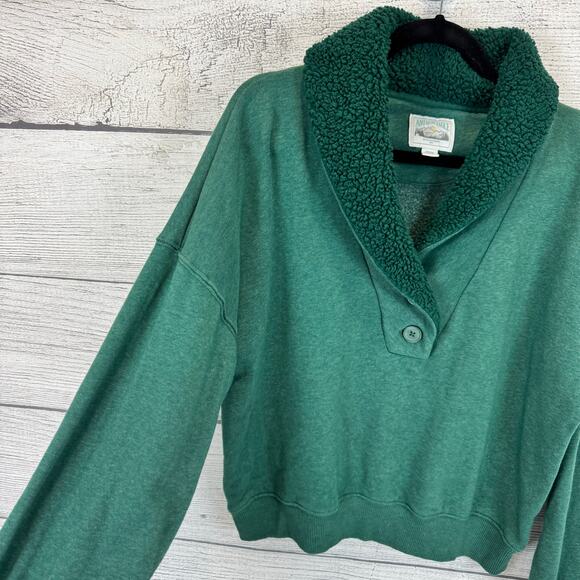 American Eagle Women's Green Henley Sherpa Collar Sweatshirt Size Medium - Picture 2 of 9